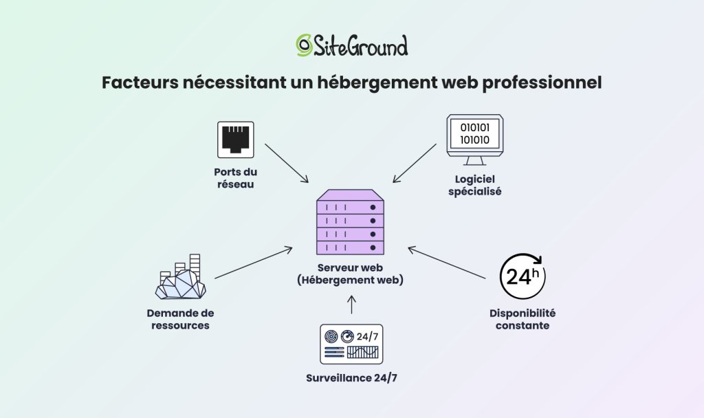 Une infographie illustrant les facteurs nécessitant le recours à des services d’hébergement web professionnels