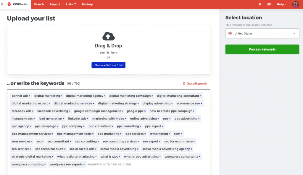 creating keyword strategy with kw finder
