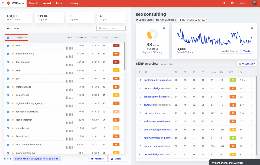 exporting keyword research to Excel