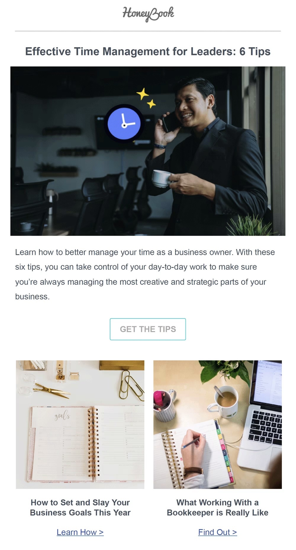 Screenshot of the HoneyBook B2B newsletter