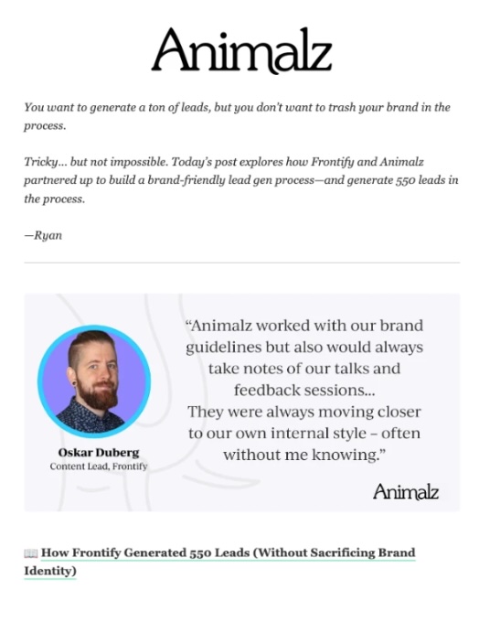 Screenshot of the Animalz case study B2B email