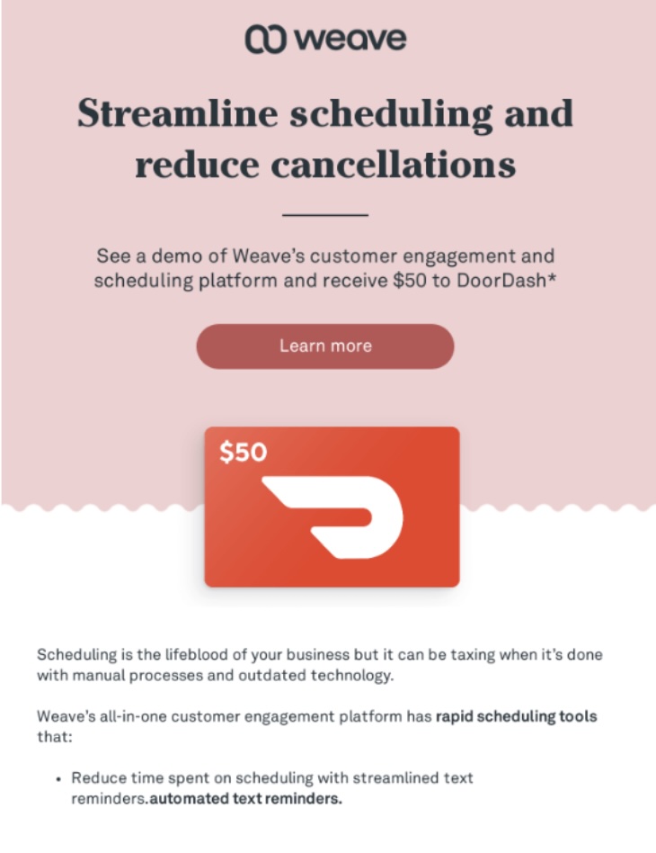 Screenshot of the Weave demo invitation B2B email