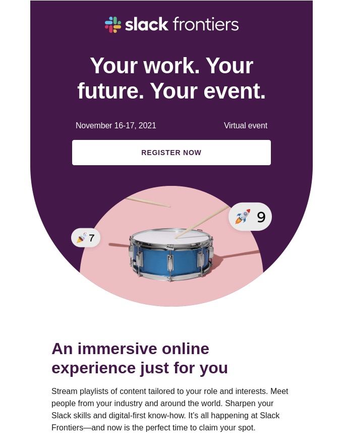 Screenshot of the Slack event invitation B2B email