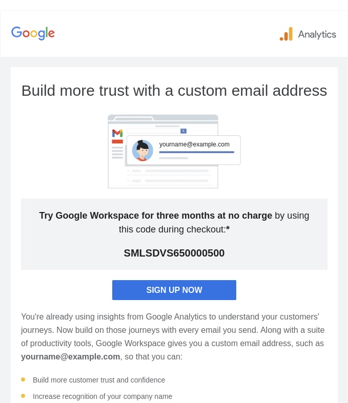 Screenshot of the Google B2B sales promotion email