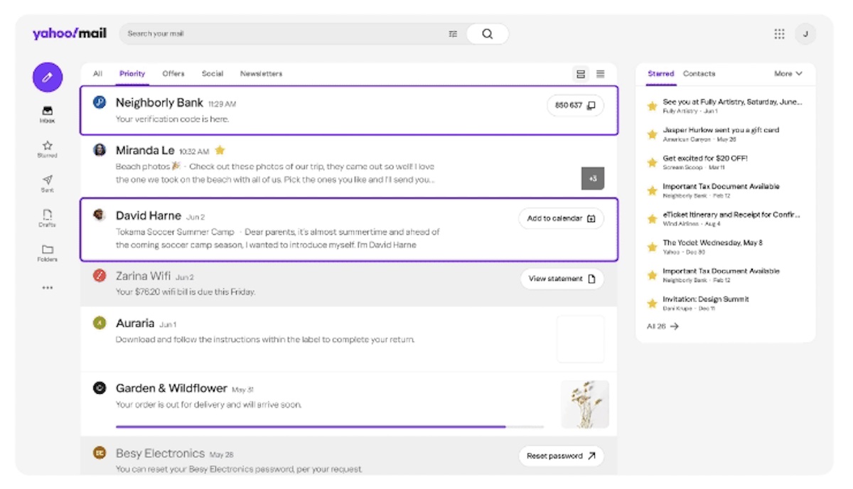 AI actions in Yahoo inbox