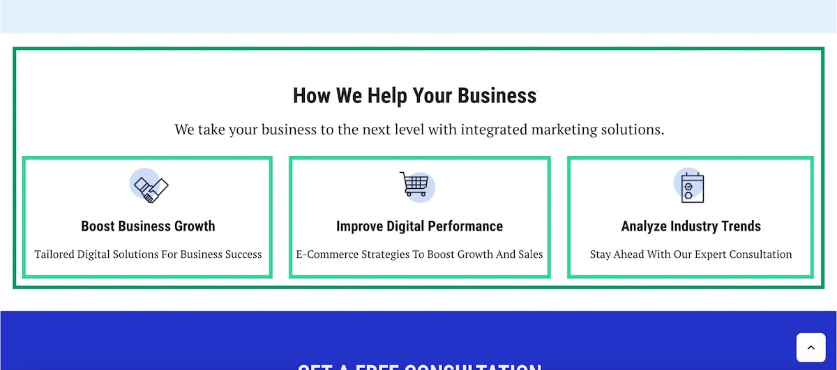 Example of a features and benefits website layout presenting product features alongside icons and concise explanatory text