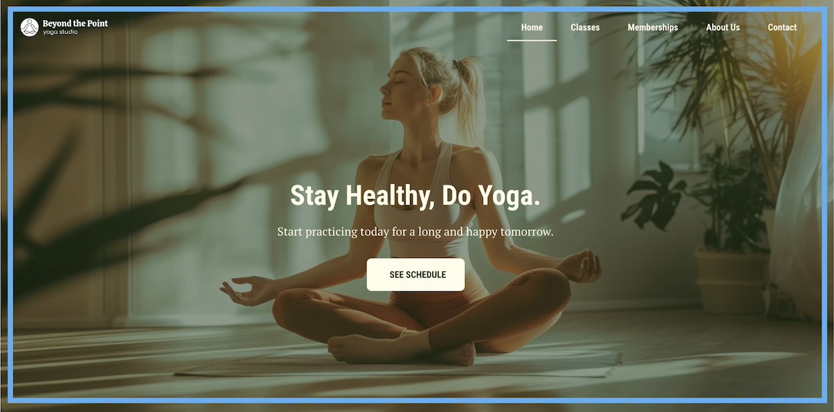 Example of a fullscreen image website layout featuring a large background image with minimal text and a prominent CTA