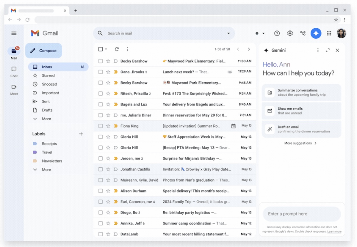 Gemini ai generated email summary