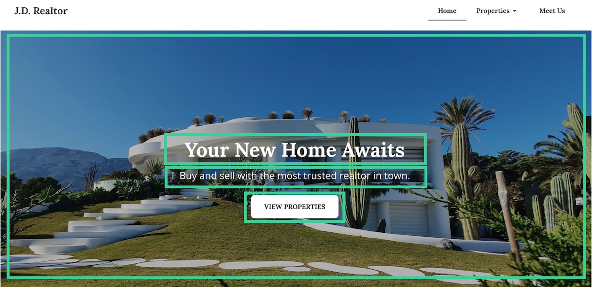 Example of a hero website layout showing a full-width image with an overlaid headline and CTA button
