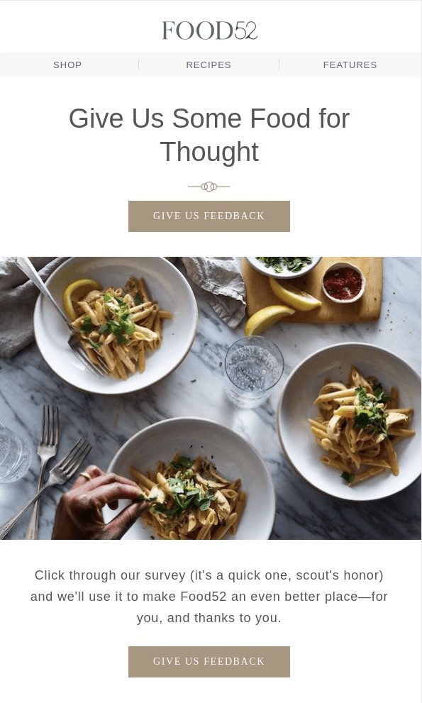An example email from Food52, featuring multiple CTAs
