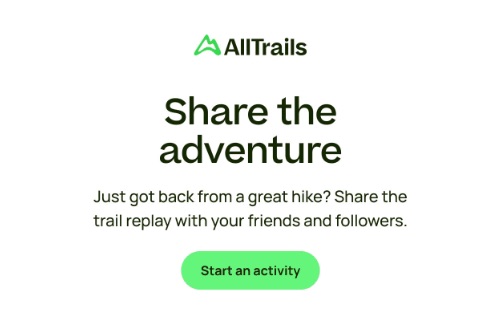 A good email CTA example from AllTrails, featuring a green call-to-action button with the text "Start an Activity."