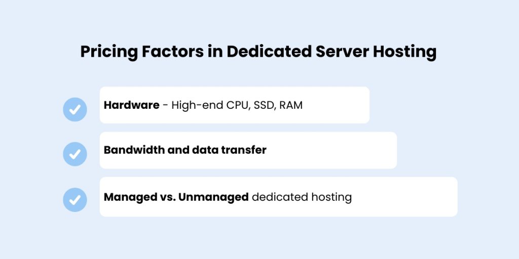 Pricing factors of dedicated server hosting