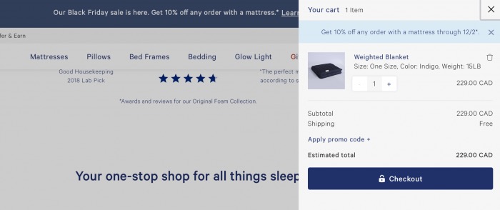 shopping cart item list