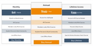 page with pricing