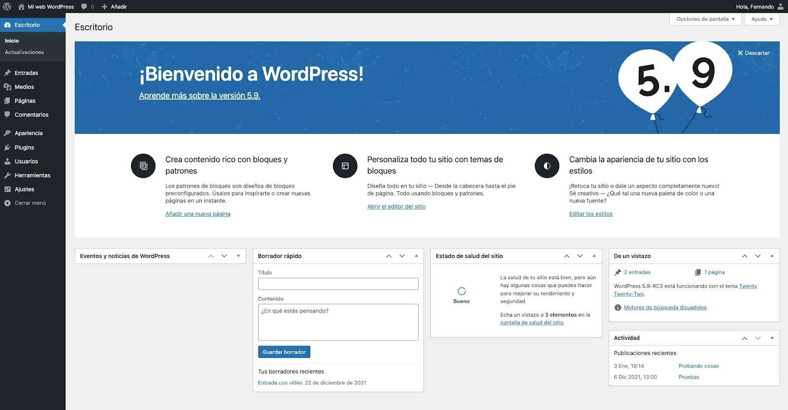 bienvenido wordpress