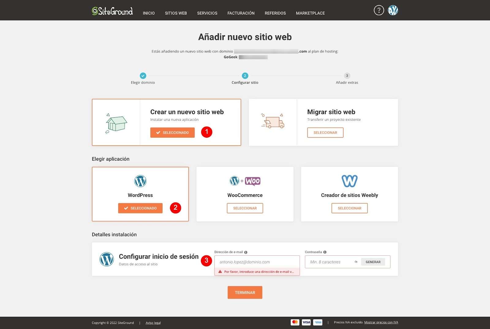 configurar nuevo sitio WordPress siteground
