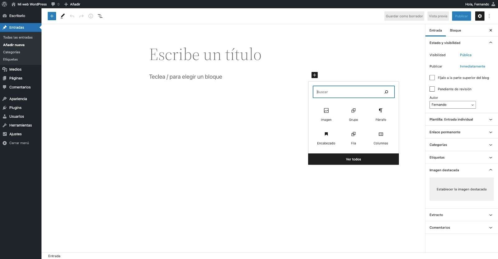 crear entrada WordPress