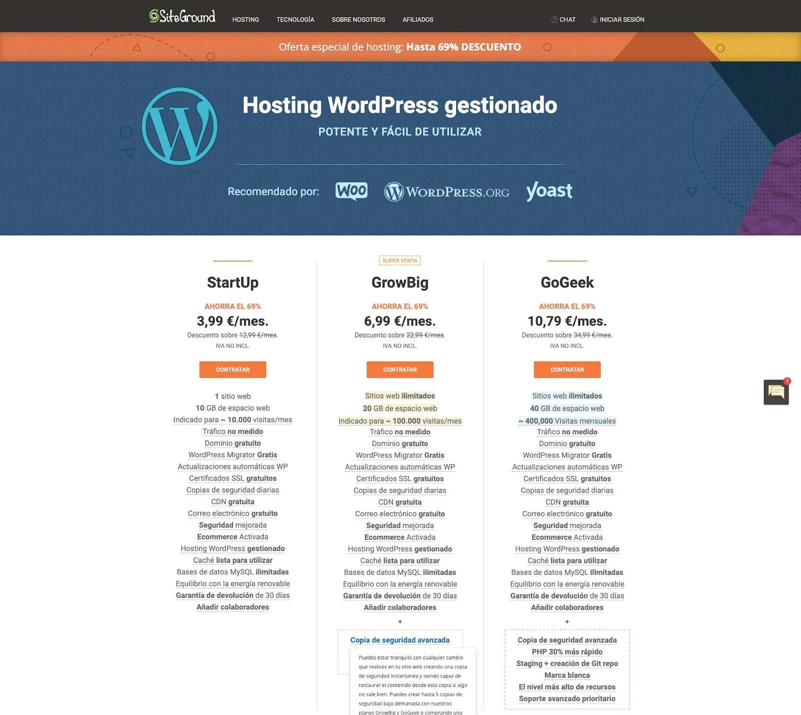 wordpress planes siteground