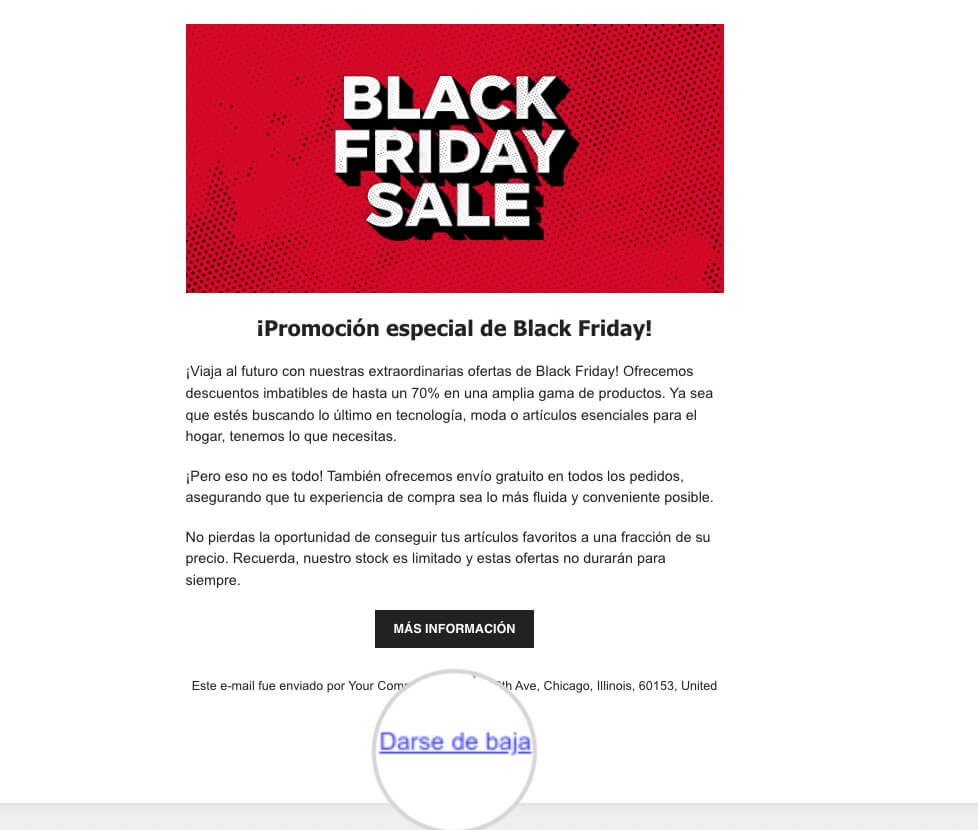 Botón "Cancelar suscripción" en una campaña de email marketing