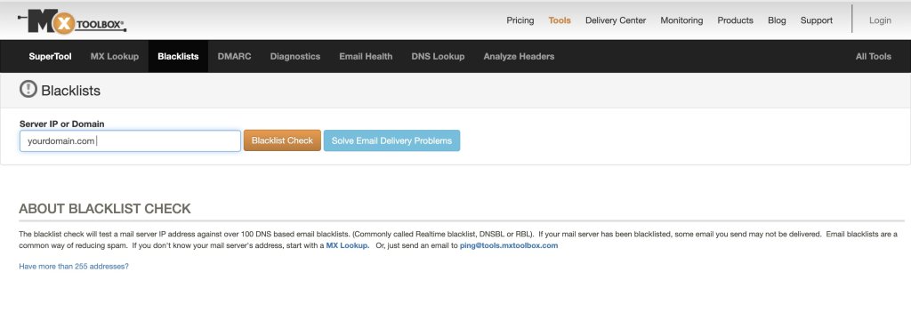 Comprobador de denylist MX Toolbox 