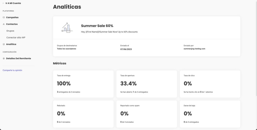 Estadísticas de campaña en SiteGround Email Marketing