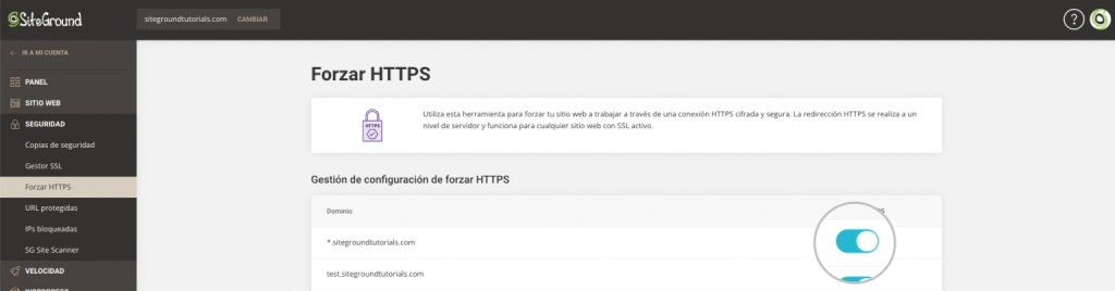 Forzar HTTPS desde el panel Site Tools