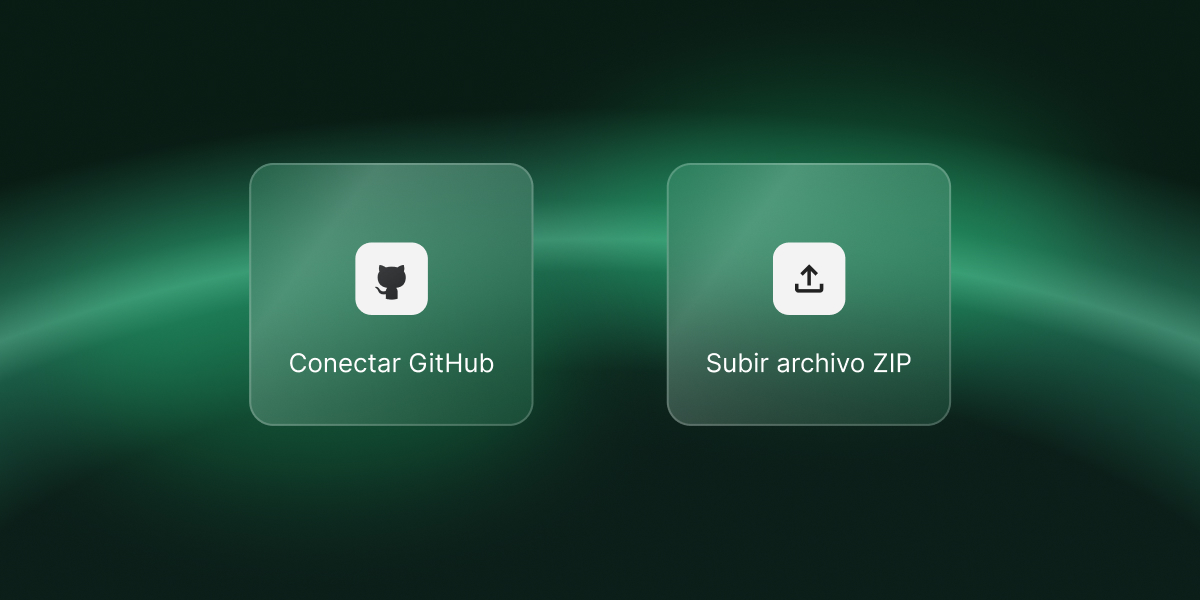 Dos formas de desplegar una app Node.js en SiteGround -conectar un repositorio de GitHub o subir un archivo ZIP.