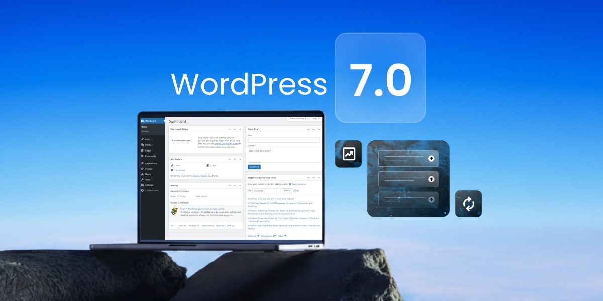 Image abstraite de la nouvelle version de WordPress 7.0 avec génération de prompts IA