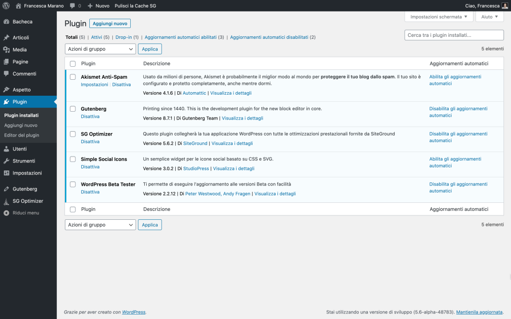 aggiornamenti automatici dei plugin in WordPress 5.5