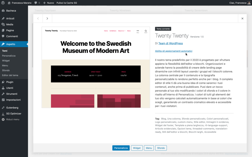 aggiornamenti automatici dei temi in  WordPress 5.5
