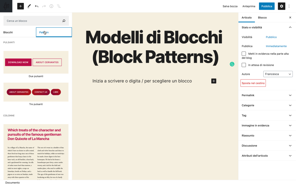novita nei blocchi gutenberg 