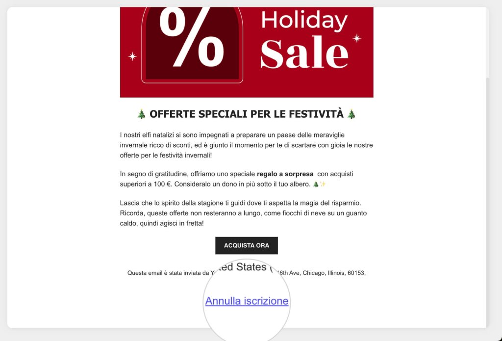"Annulla iscrizione" in una campagna di email marketing