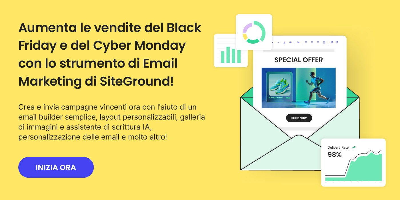 Un immagine che mostra un esempio di email promozionale con l'invito a provare il nostro servizio di email marketing