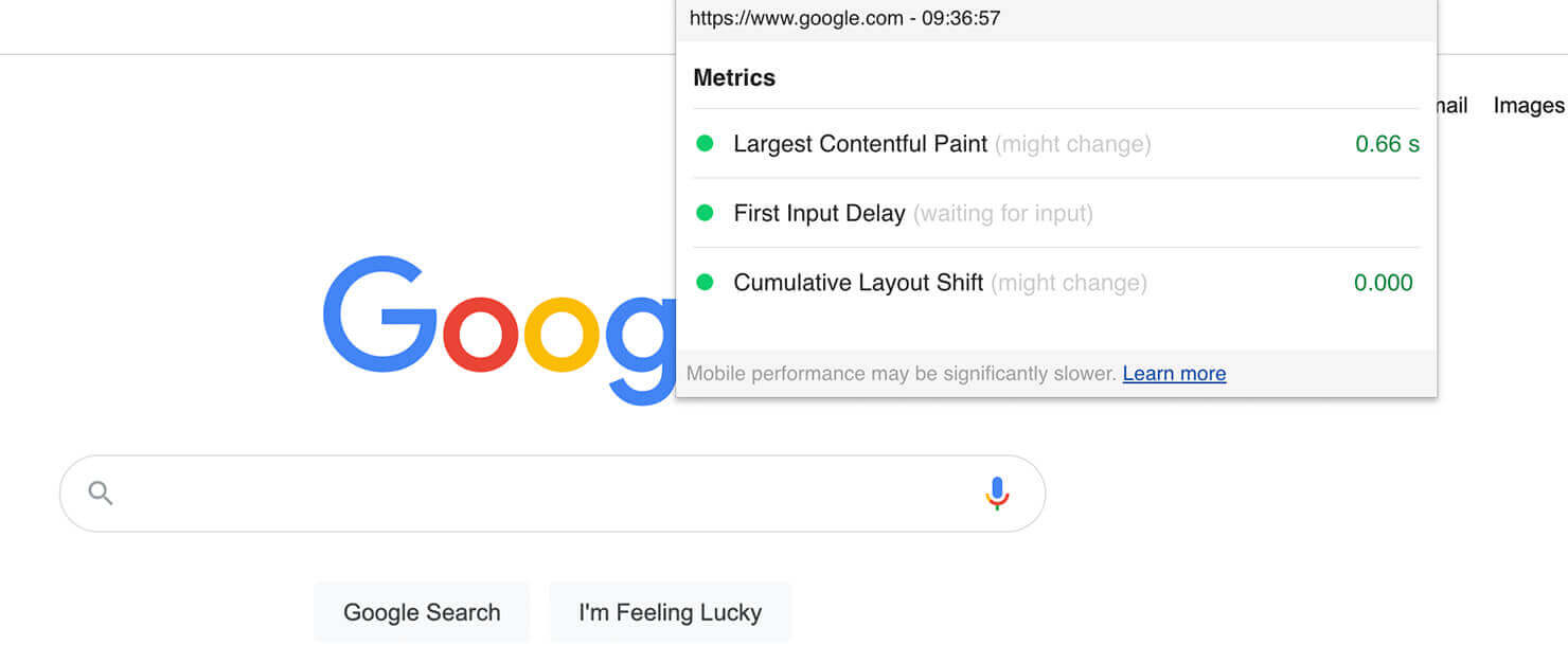 Estensione Chrome per i Core Web Vitals