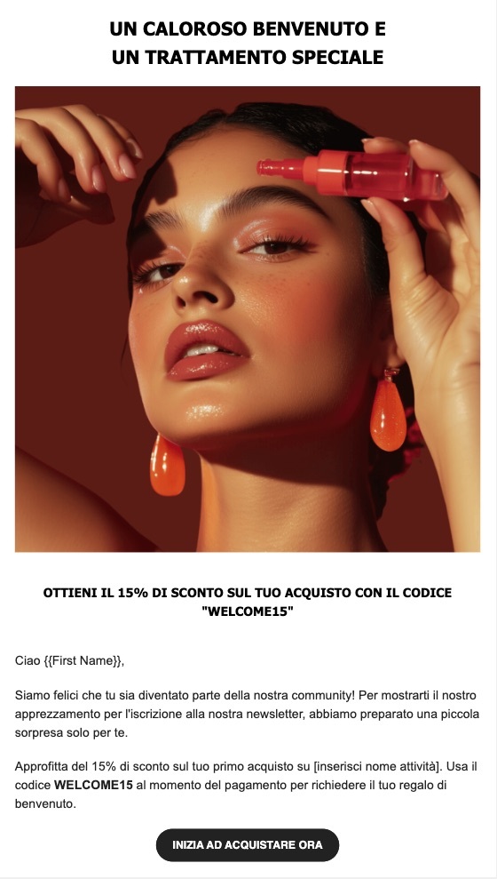 Email di benvenuto per l'iscrizione alla newsletter