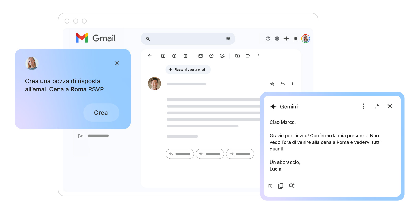 crea bozze email con Gemini