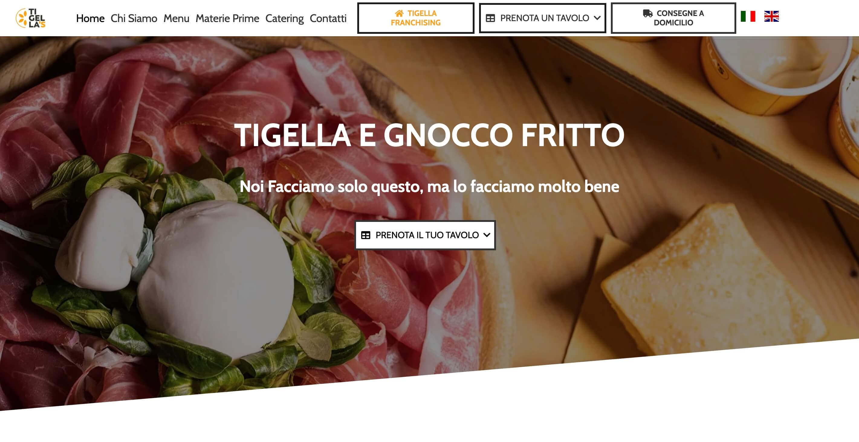 Screenshot della landign page del sito di Tigellas