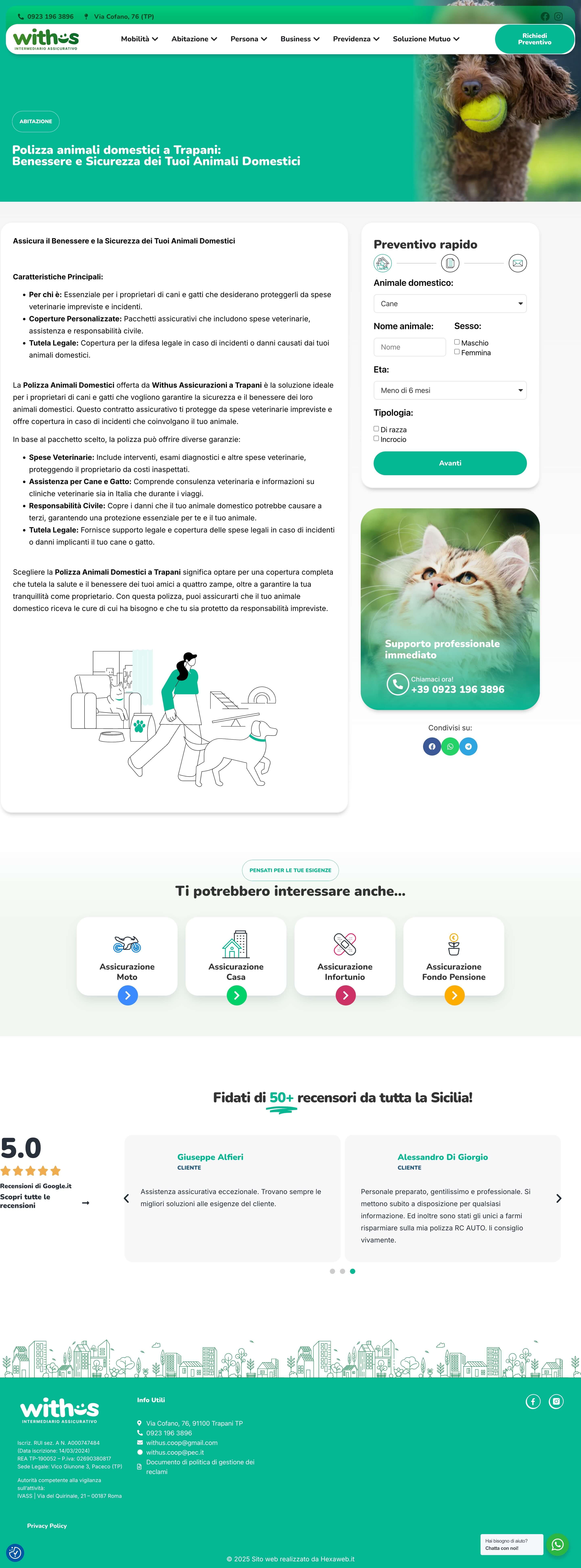 Screenshot della landing page del sito With Us Intermediario Assicurativo
