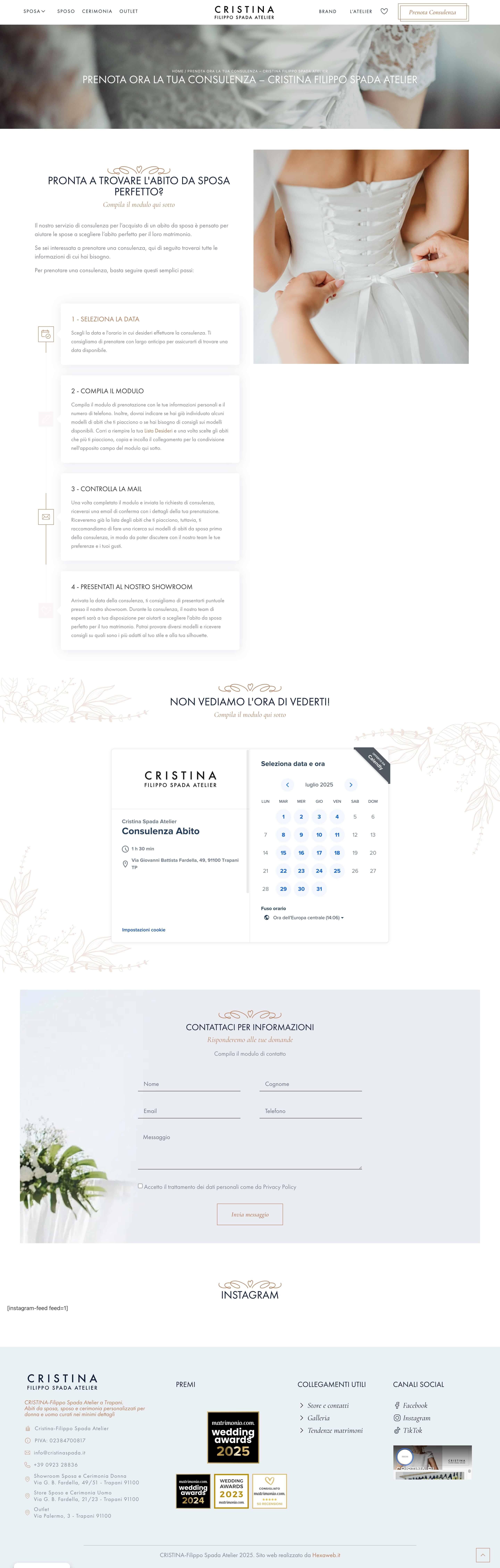 Screenshot della landing page del sito Cristina Filippo Spada Atelier