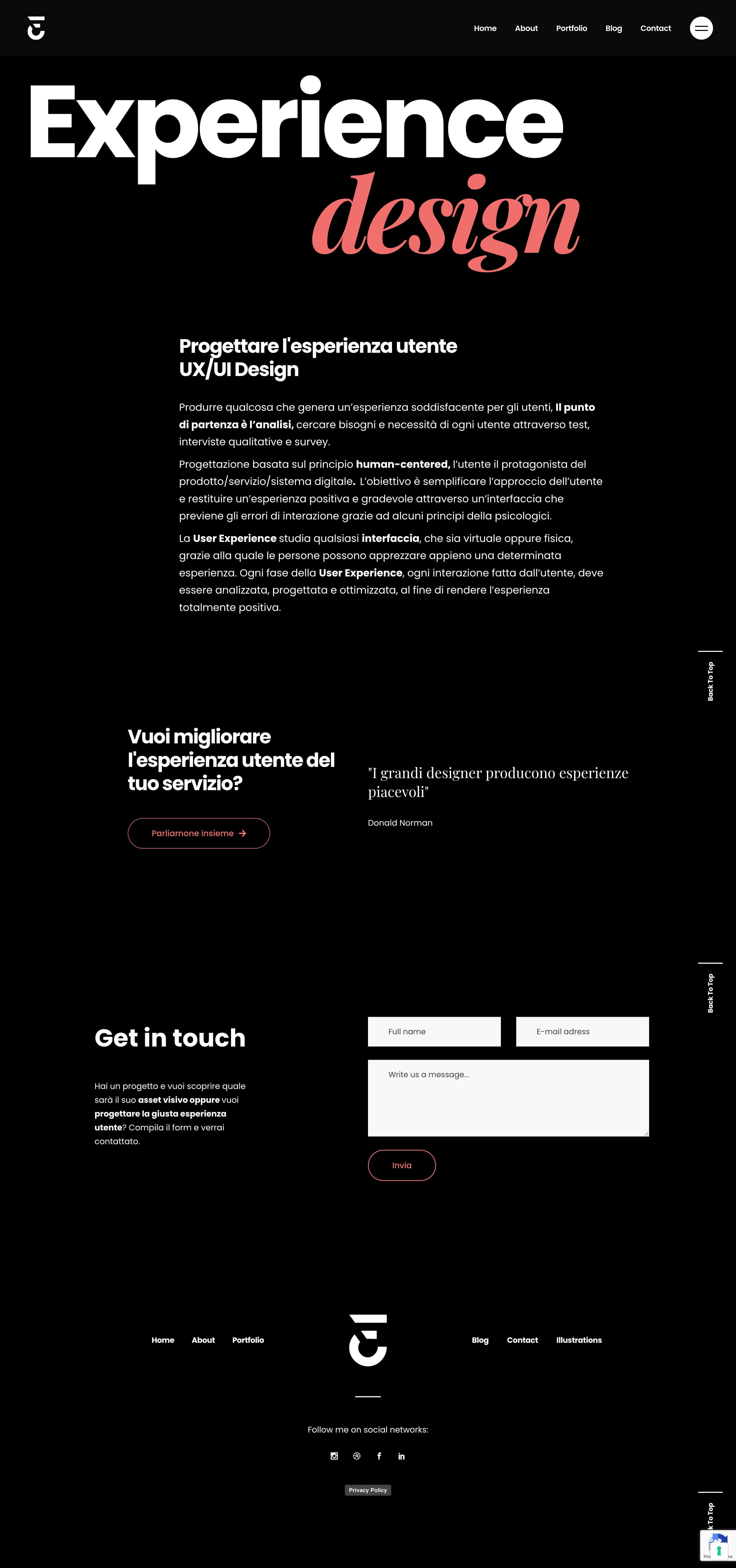 Screenshot di una landing page del sito di Francesco Ciampa