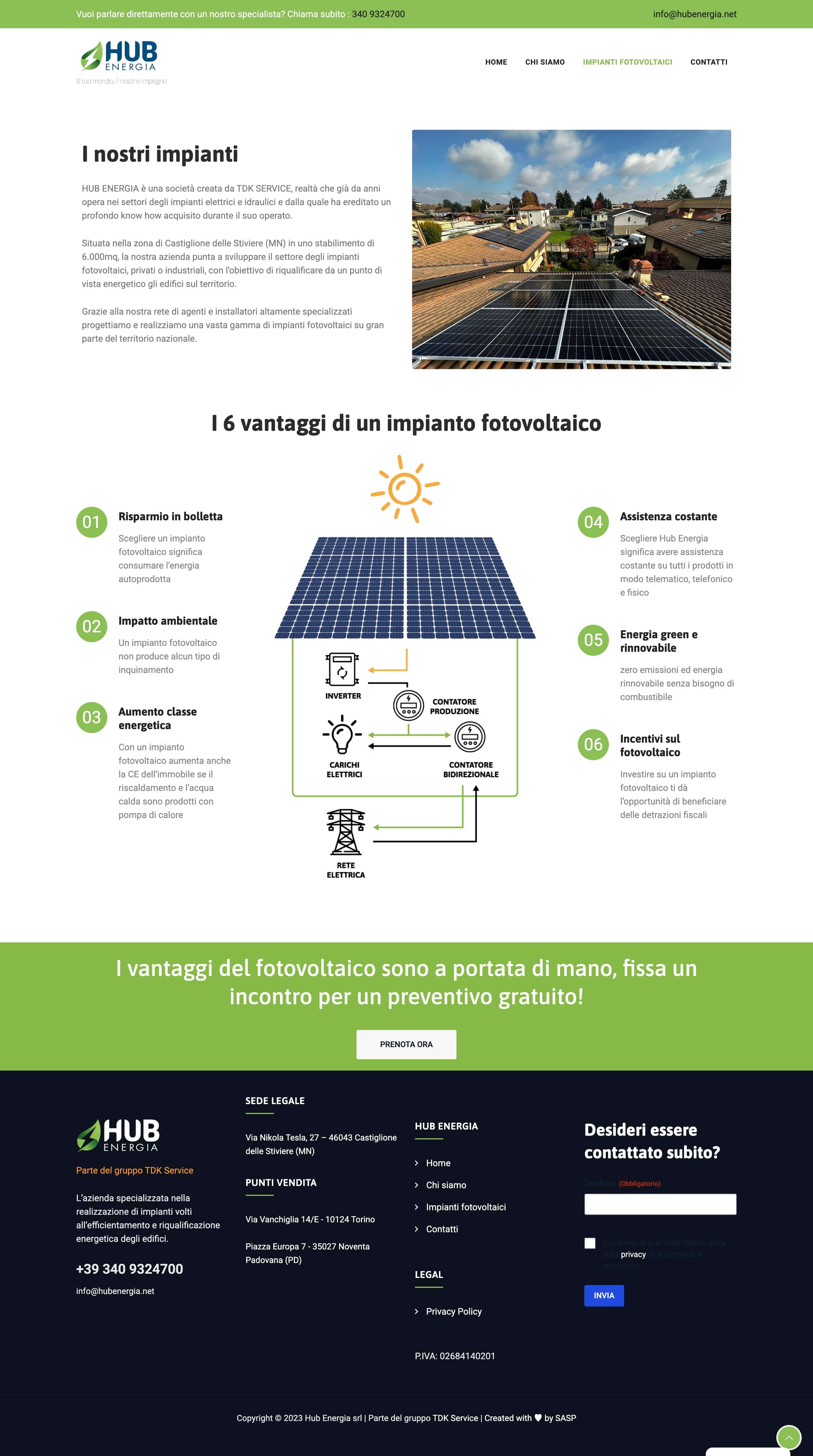 Screenshot dalla landing page del sito di Hub Energia.