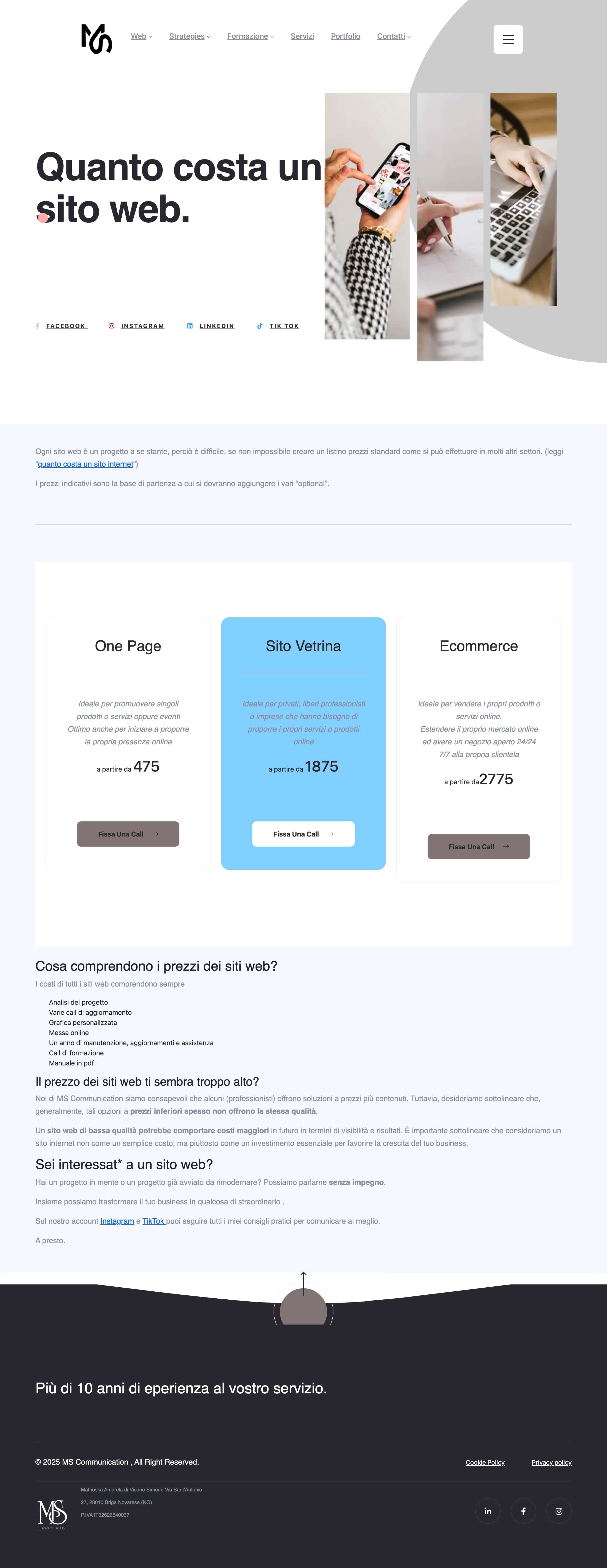 Screenshot della landing page del sito MS Communication