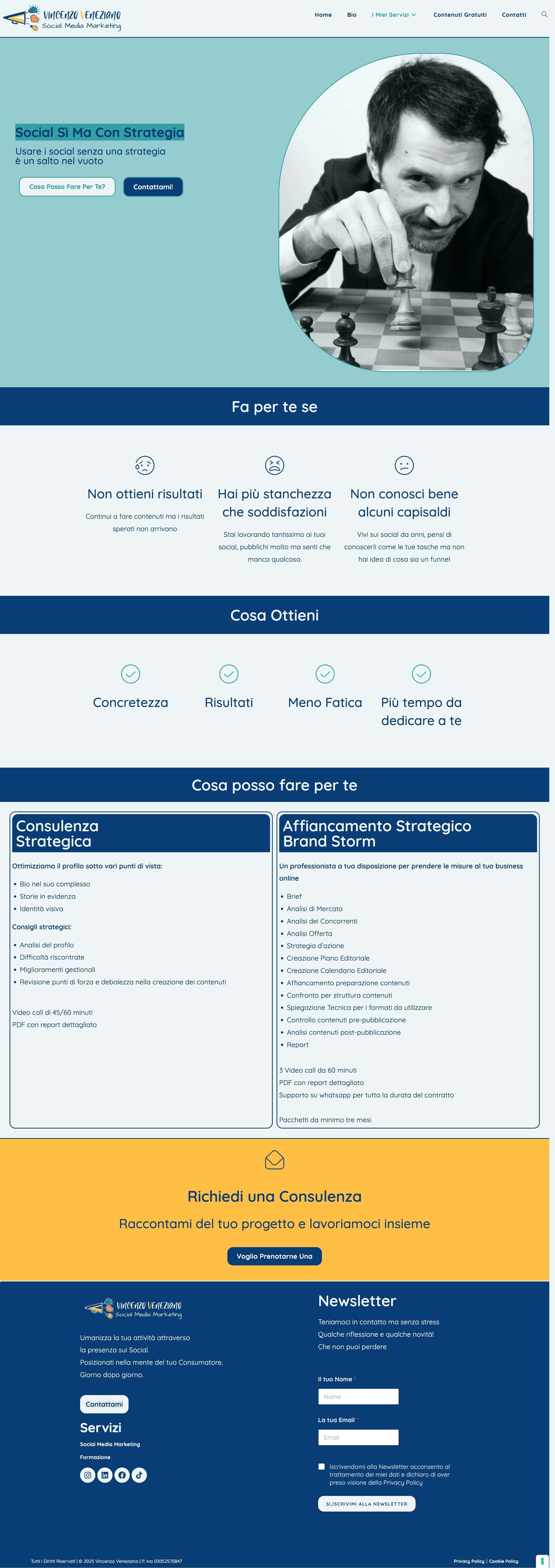 Screenshot della landing page del sito di Vincenzo Veneziano Sociale Media Marketing