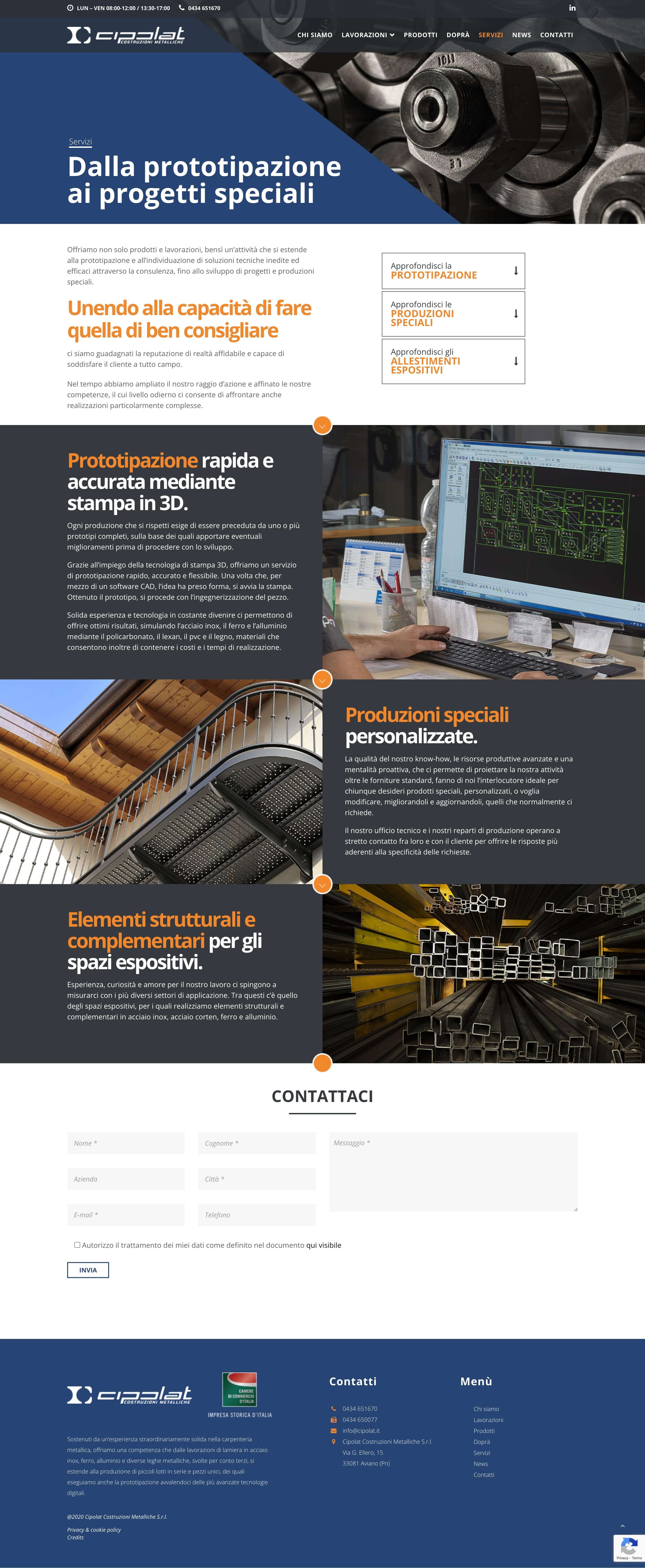 Screenshot dalla landing page del sito Cipolat Costruzioni Metalliche