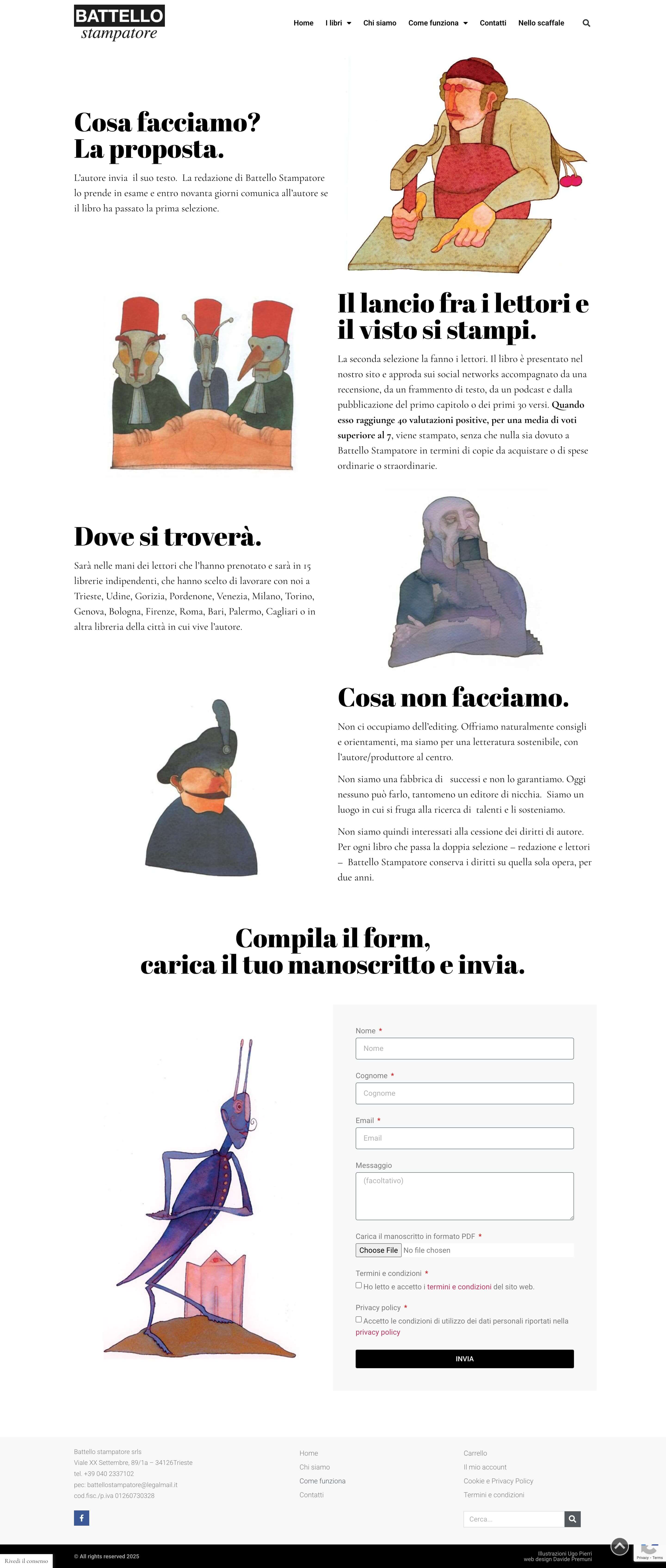 Screenshot della landing page del sito Battello Stampatore.