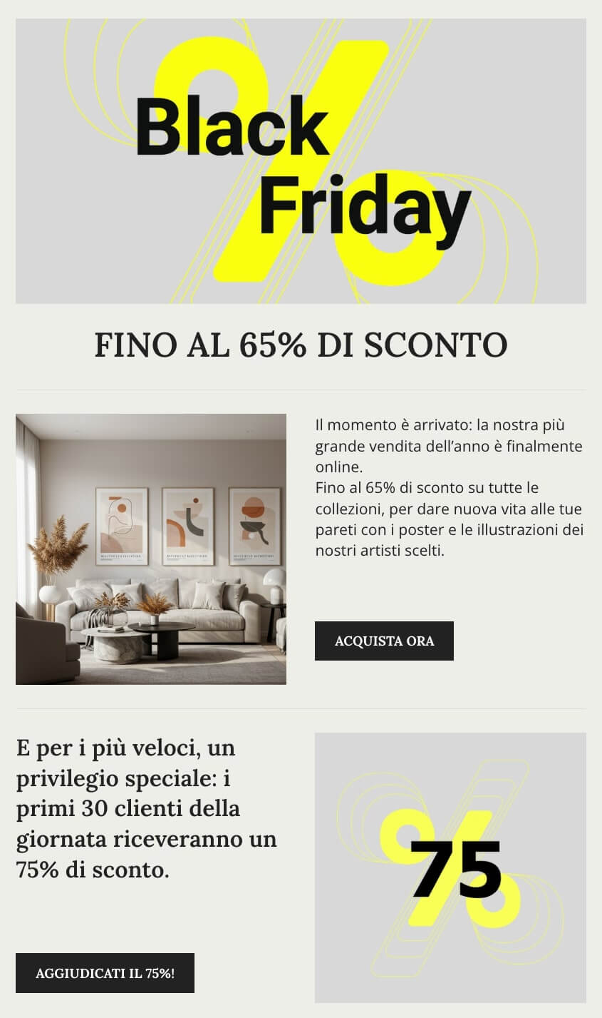 screenshot di una mail di lancio per gli sconti del Black Friday