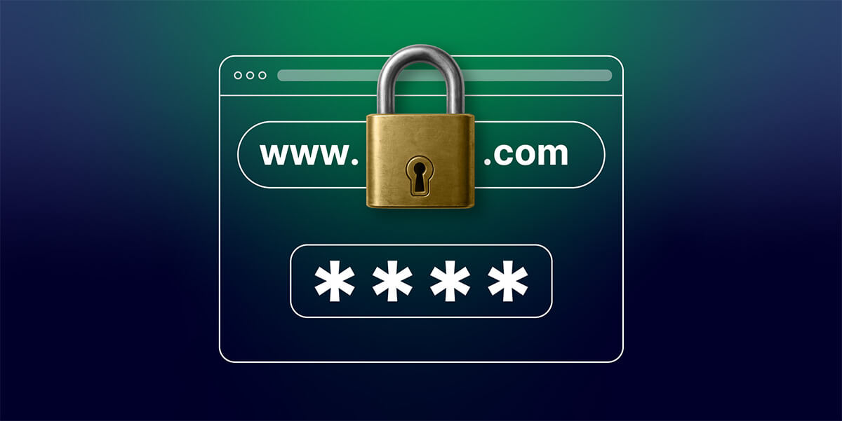 illustrazione che mostra un indirizzo web con un lucchetto e una password occultata a simboleggiare sicurezza