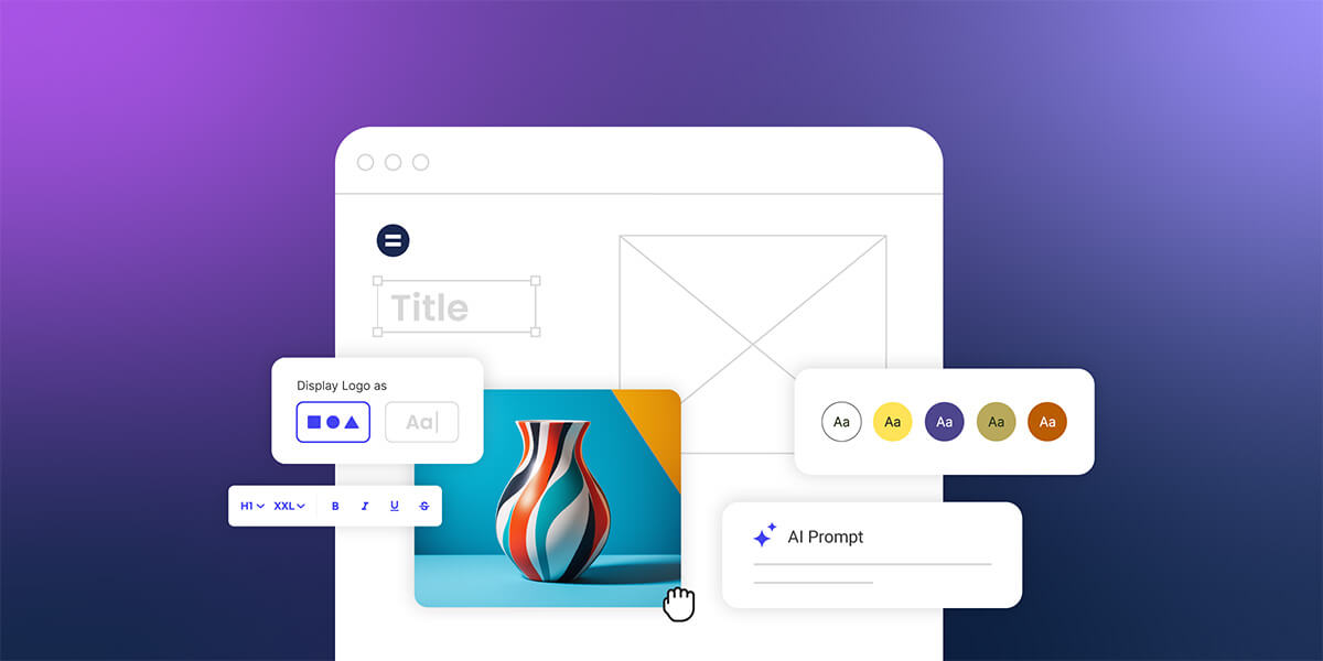 illustrazione che mostra un template di layout per una pagina web, con immagini, scelte di colori, font, logo e titolo