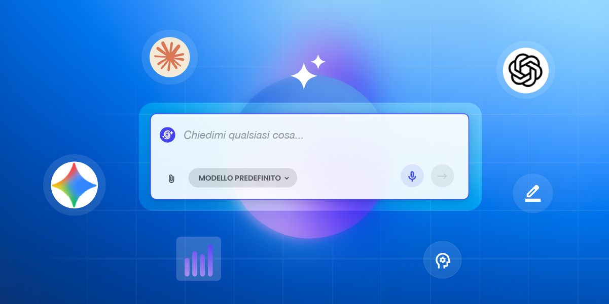illustrazione che mostra il chatbox di AI Studio di SiteGround aperto, con il suggerimento "Chiedimi qualsiasi cosa"