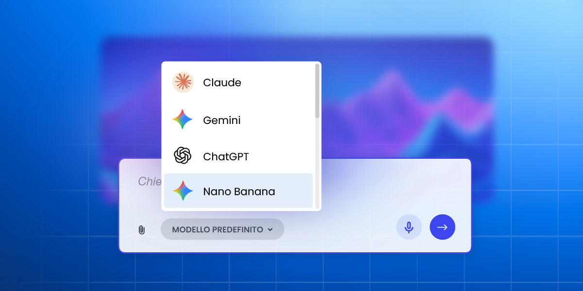 illustrazione che mostra alcuni modelli utilizzati da AI Studio di SiteGround: Claude, Gemini, ChatGPT, Nano Banana